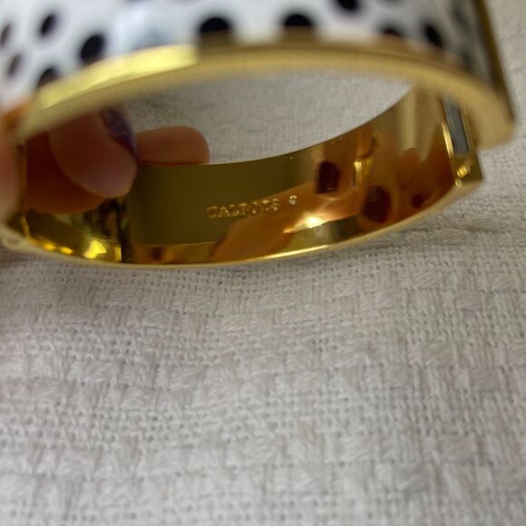 Talbots Gold Hinge Bangle Bracelet with White and Black Enamel - Picture 3 of 4